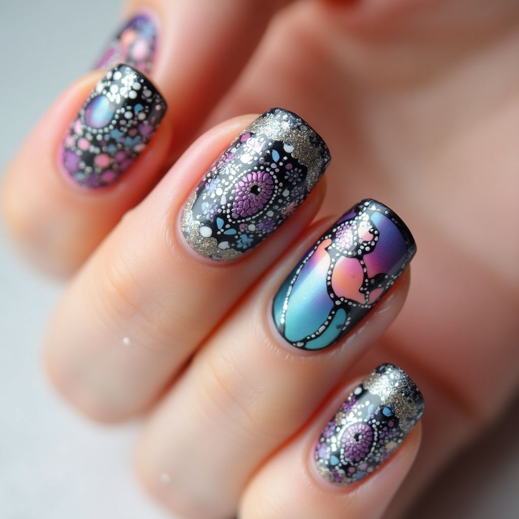 Caviar Beads Freehand Art Nail Design
