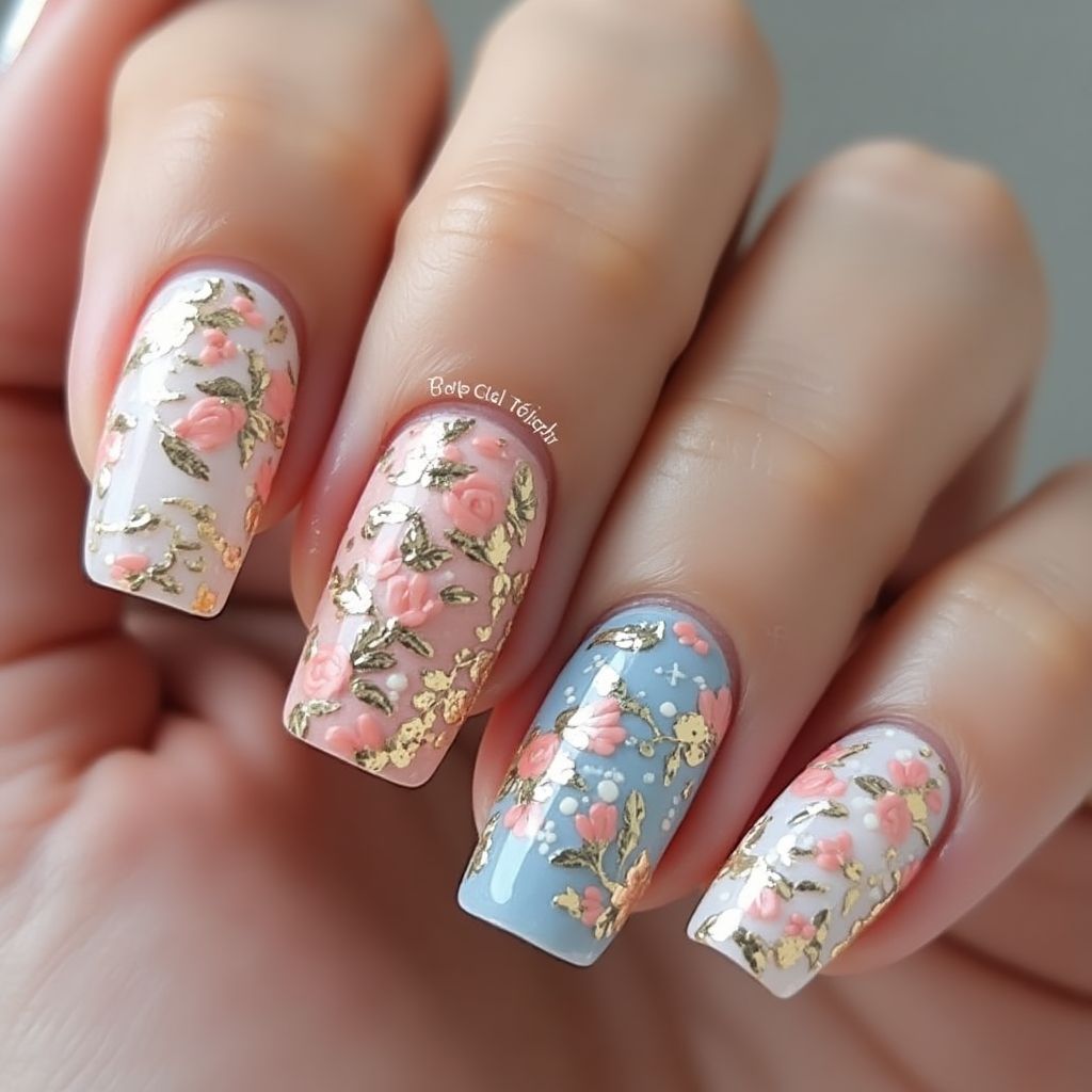 Poly Gel Freehand Art Nail Design