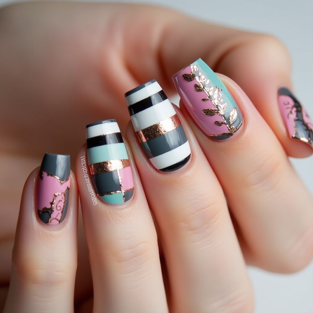 Poly Gel Stripes And Lines Nail Design