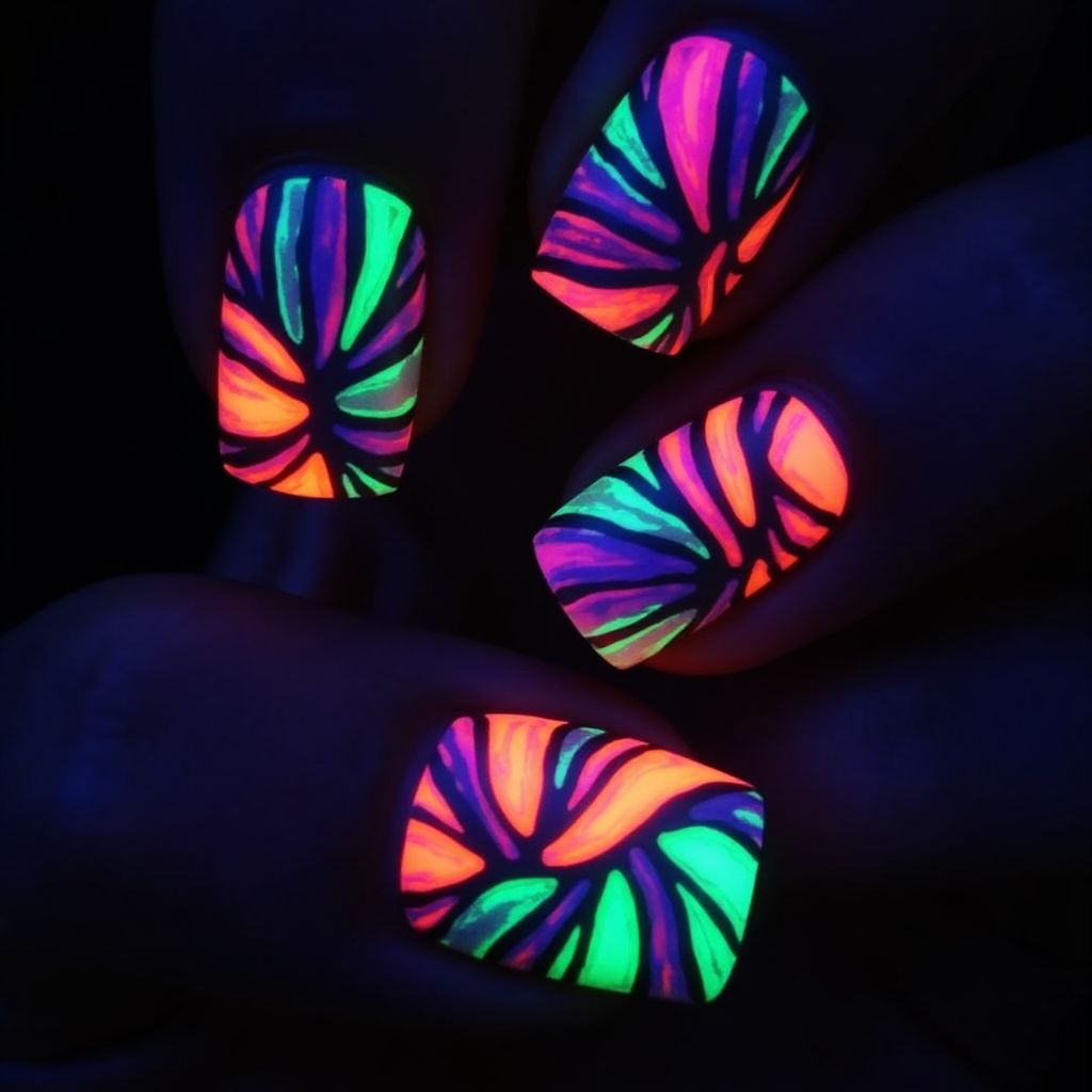 Glow In The Dark Polish Stripes And Lines Nail Design