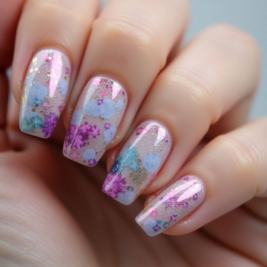 Glitter Powder Freehand Art Nail Design