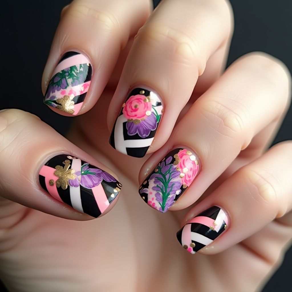 Striping Tape Freehand Art Nail Design