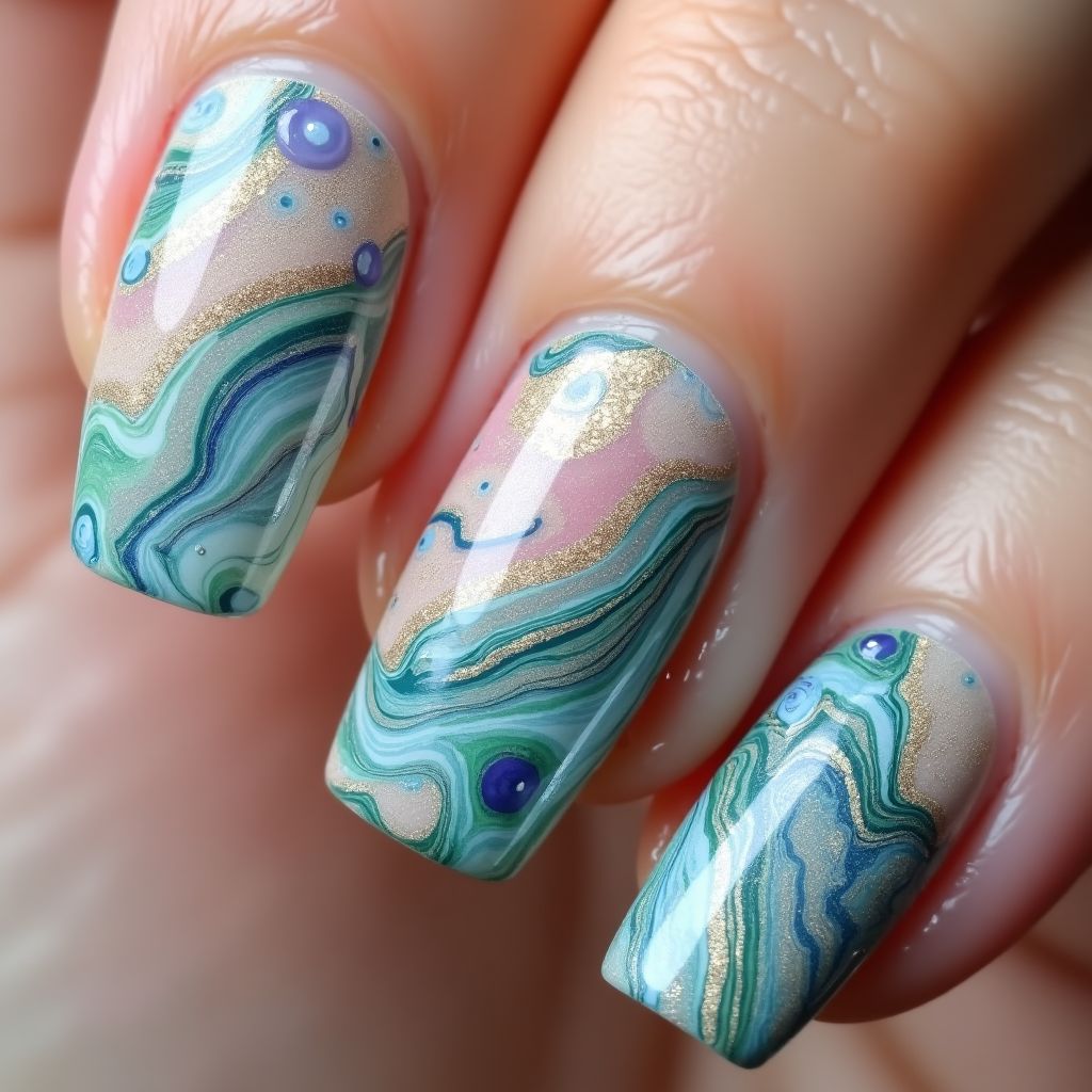 Orangewood sticks Water marbling Nail Design