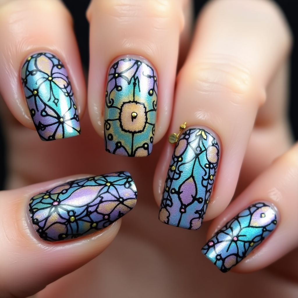 Color Changing Polish Freehand Art Nail Design