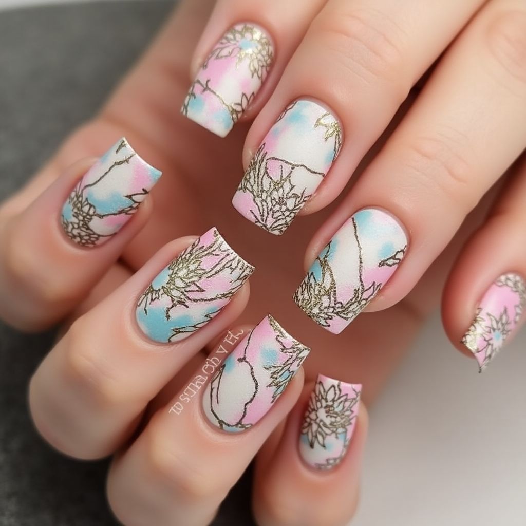 Nail Foil Freehand Art Nail Design