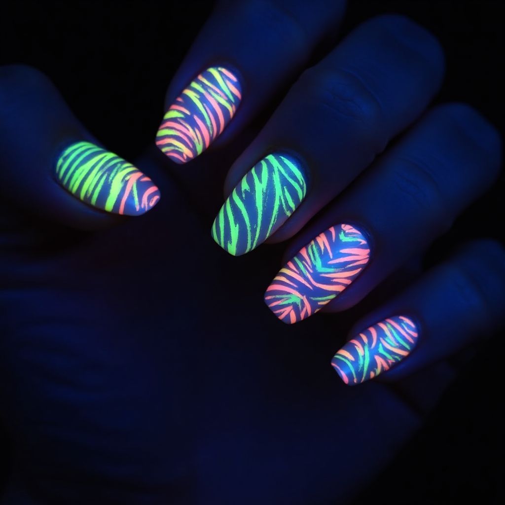Glow In The Dark Polish Stripes And Lines Nail Design