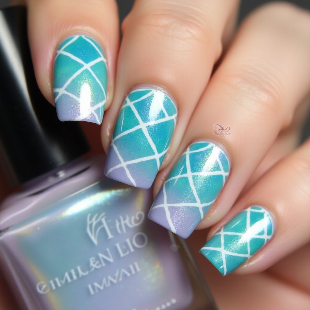 Mermaid Powder Stripes And Lines Nail Design