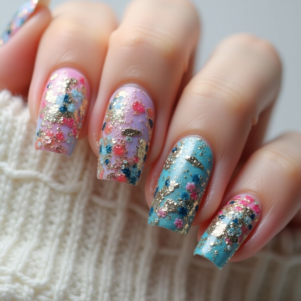 Caviar Beads Freehand Art Nail Design