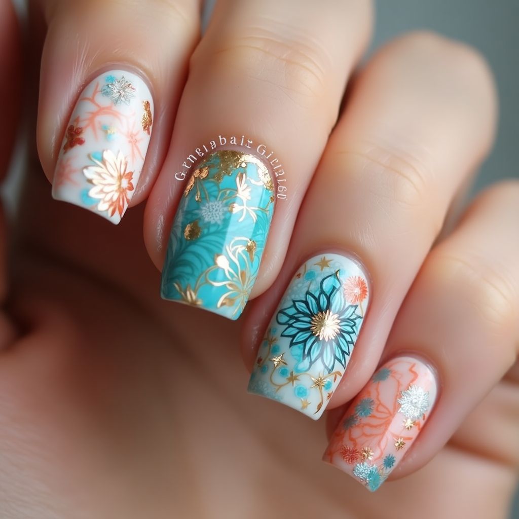 3d Nail Decor Water Marbling Nail Design