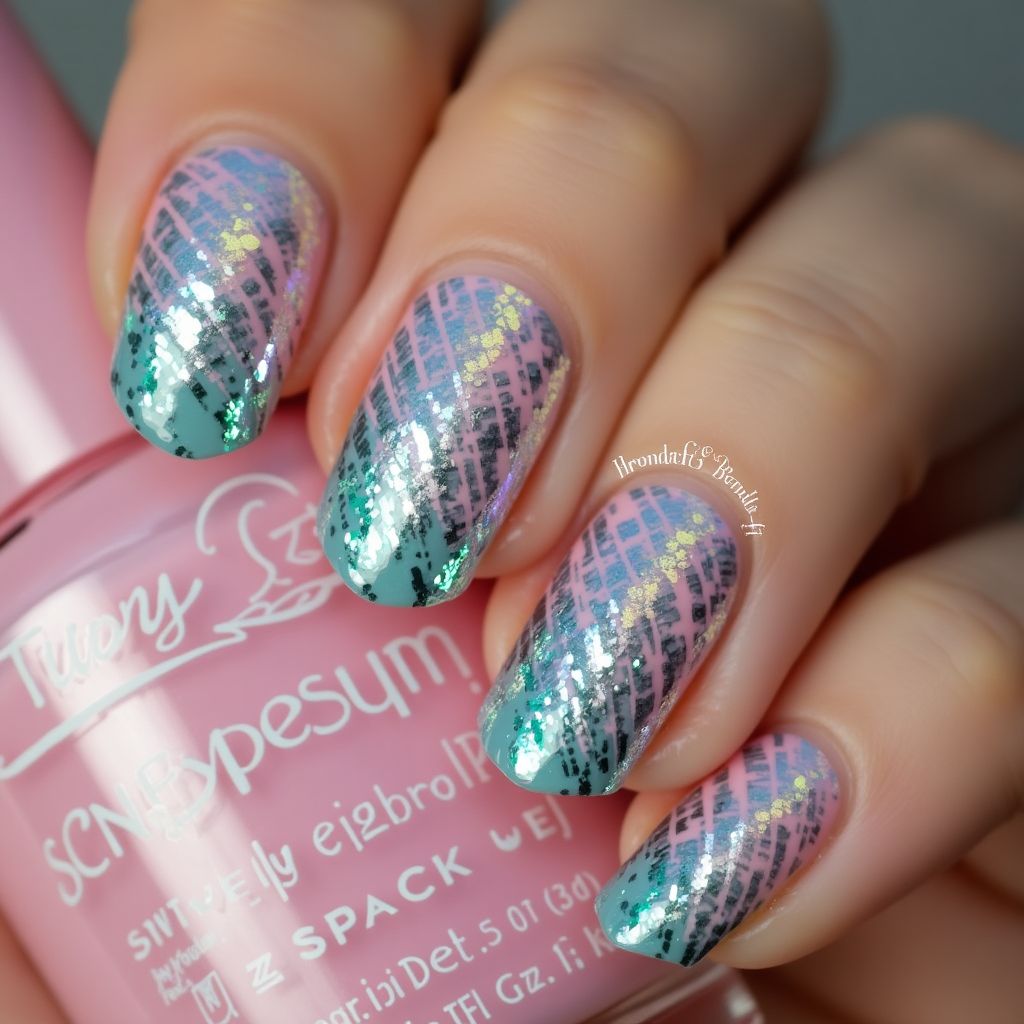 Holo Powder Stripes And Lines Nail Design