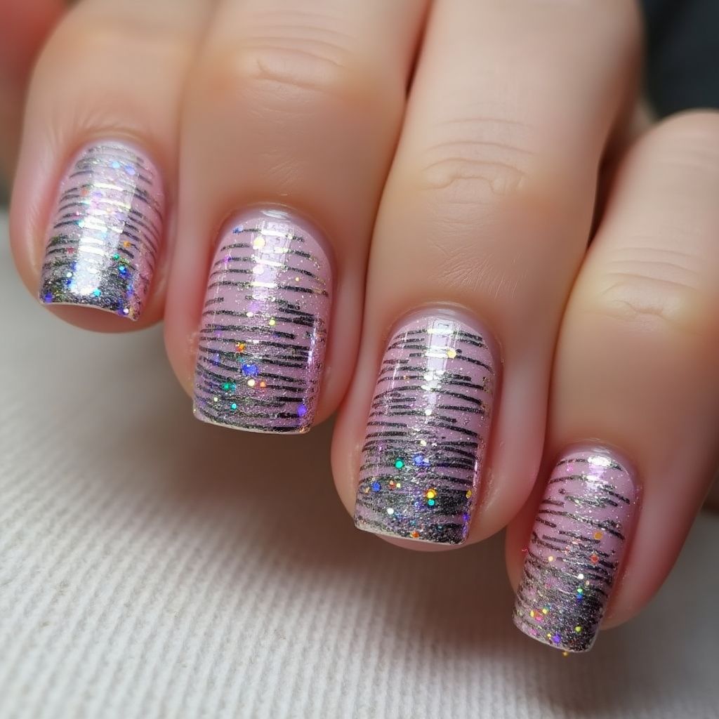 Glitter Powder Stripes And Lines Nail Design