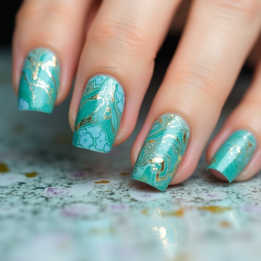 Stamping Plates Water Marbling Nail Design