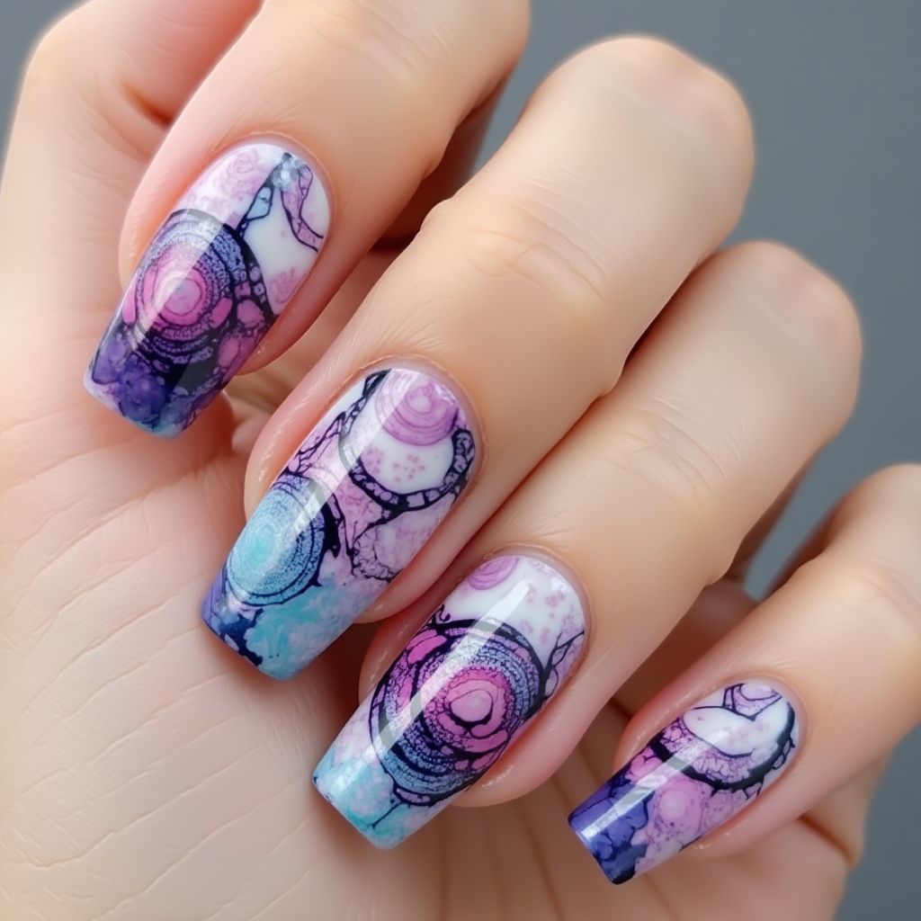 Nail Glue Water Marbling Nail Design