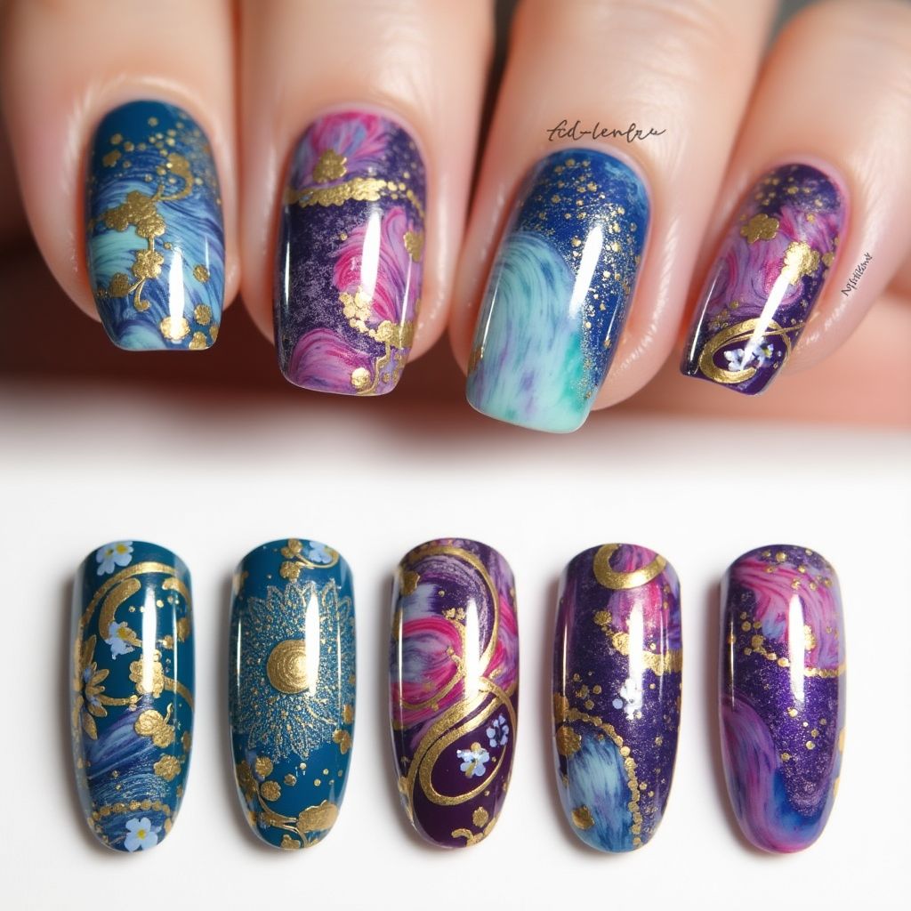 Stamping Plates Water Marbling Nail Design