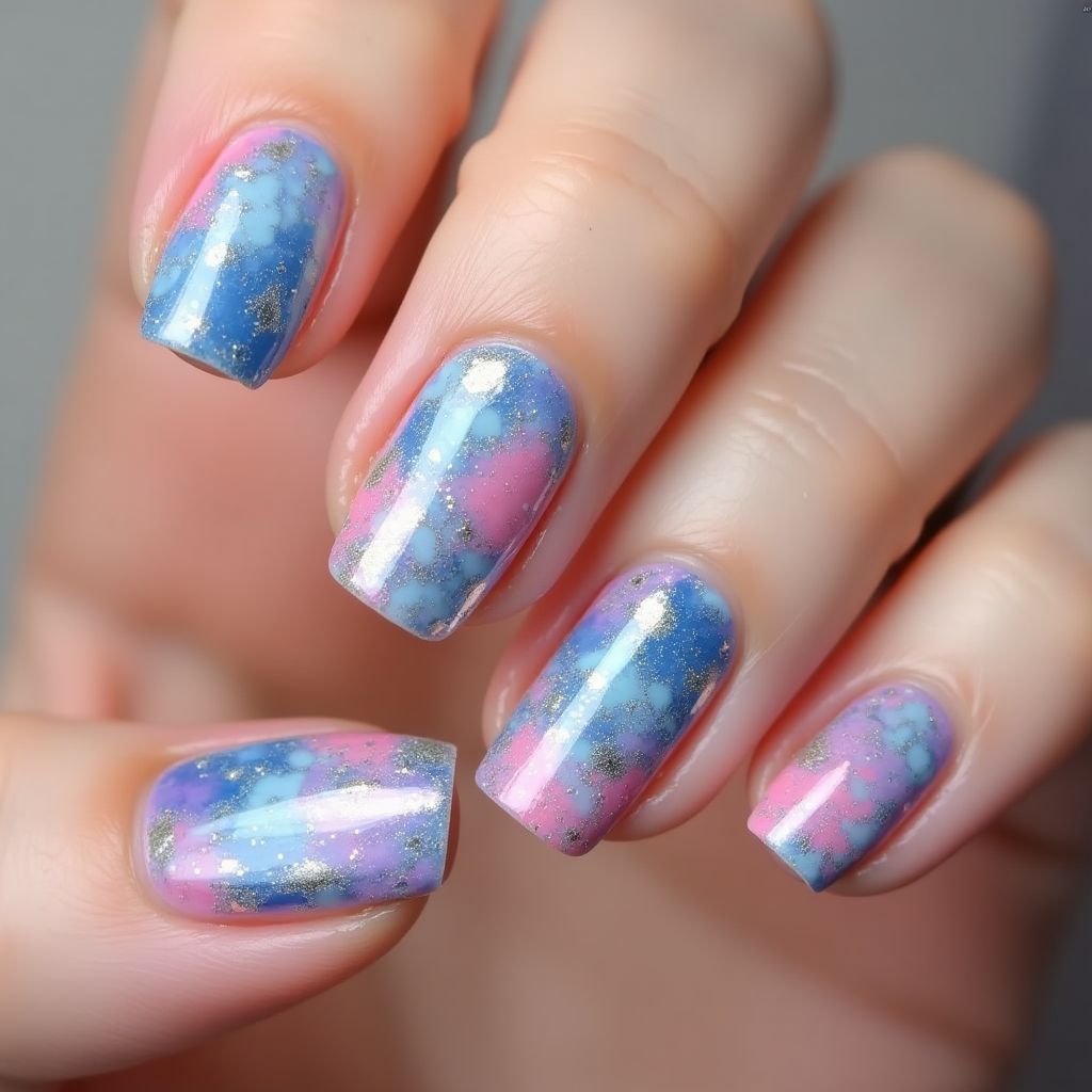 Poly gel Water marbling Nail Design