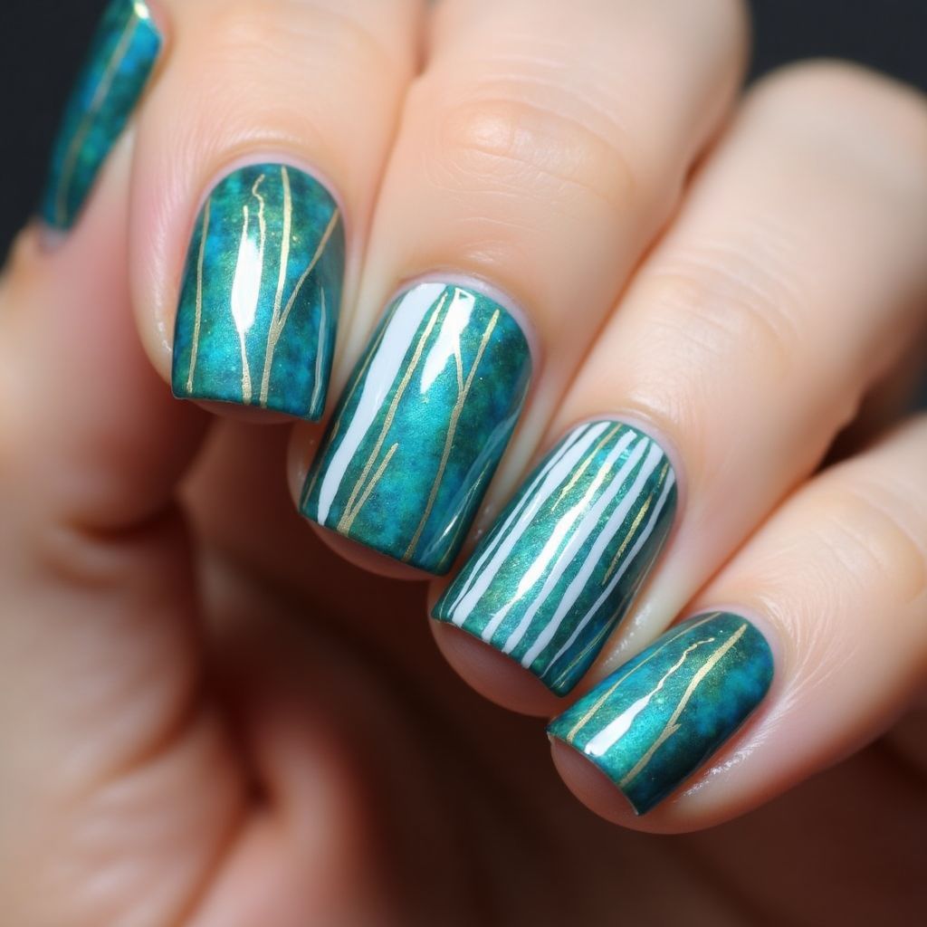 Mermaid Powder Stripes And Lines Nail Design