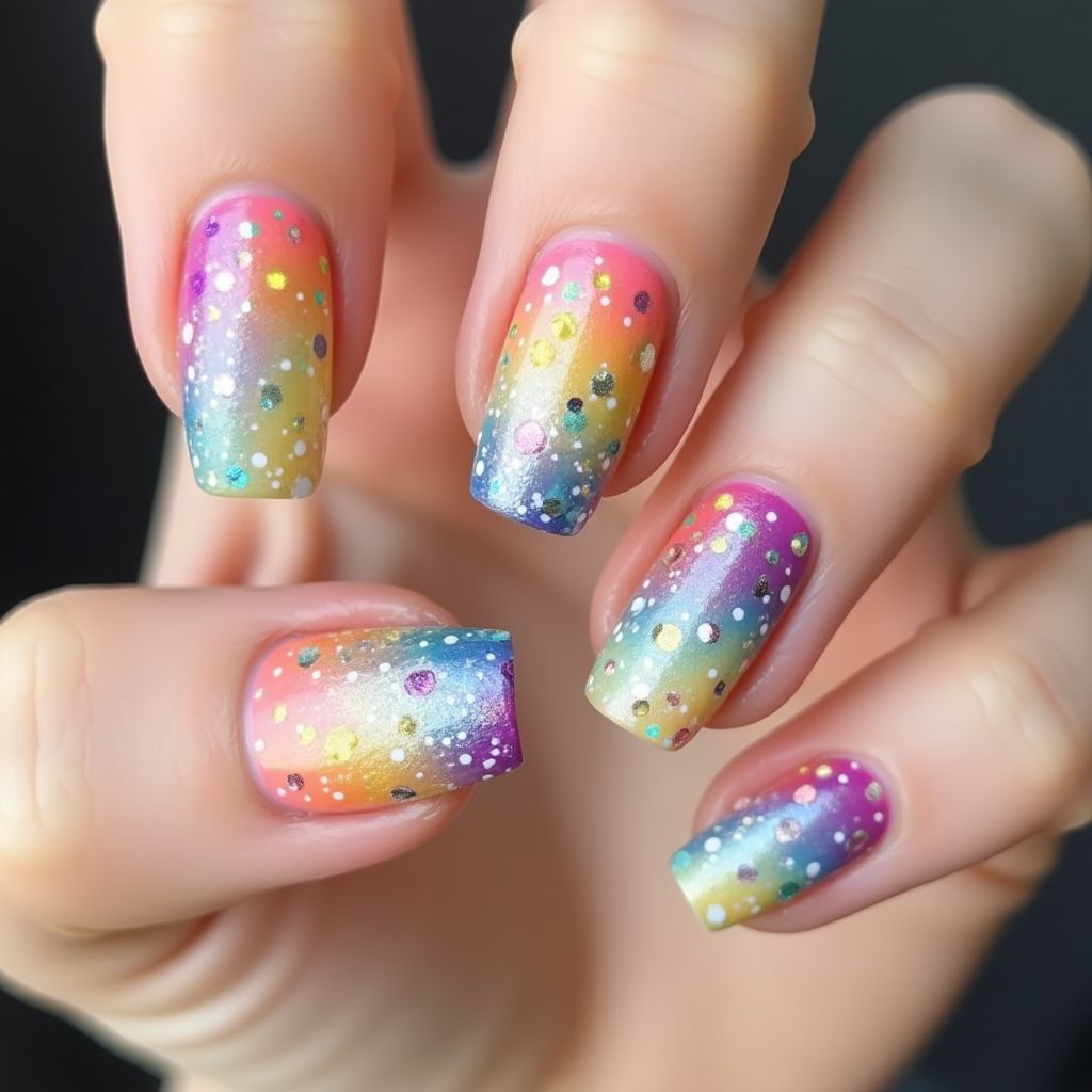 Glitter Powder Dotting Nail Design
