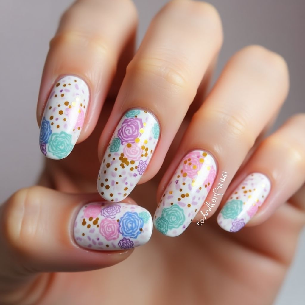 Base Coat Dotting Nail Design