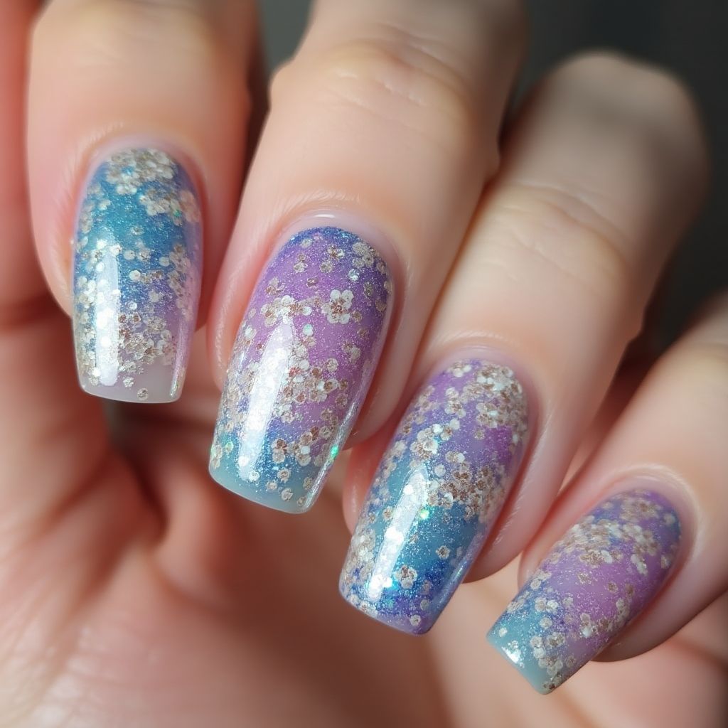 Holo Powder Freehand Art Nail Design