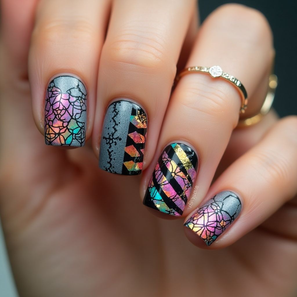 Striping Tape Freehand Art Nail Design