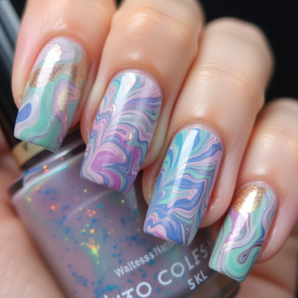 Top Coat Water Marbling Nail Design