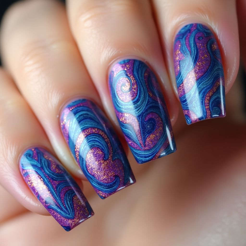 Nail Polish Water Marbling Nail Design