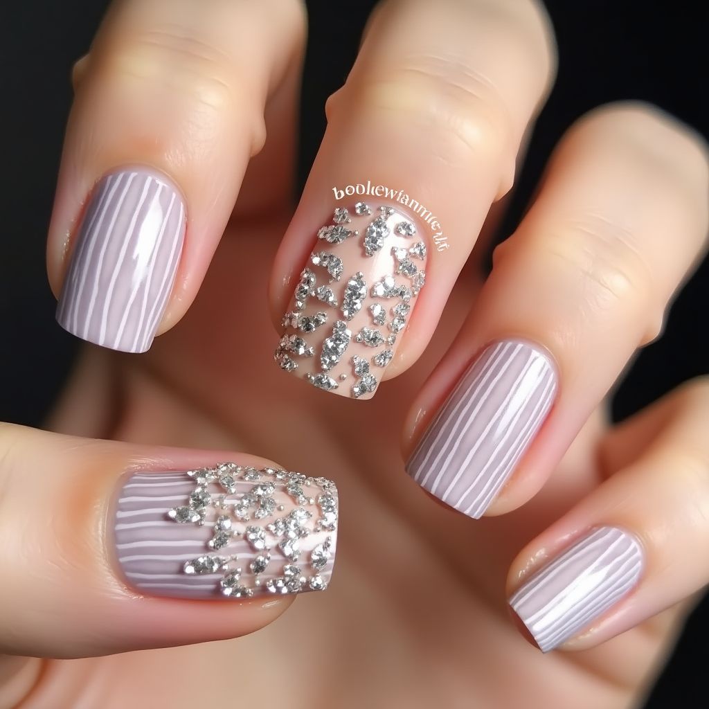 Rhinestones Stripes And Lines Nail Design