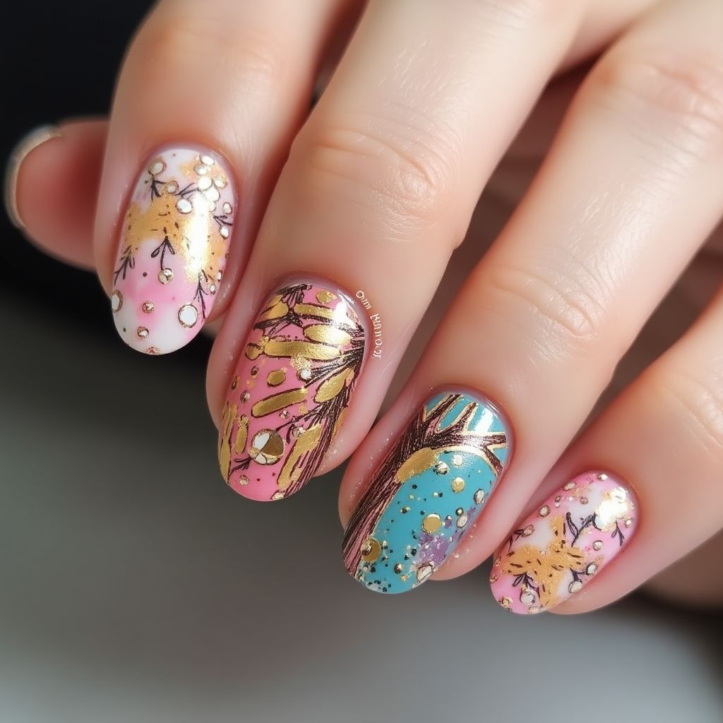 Acrylic Colors Freehand Art Nail Design