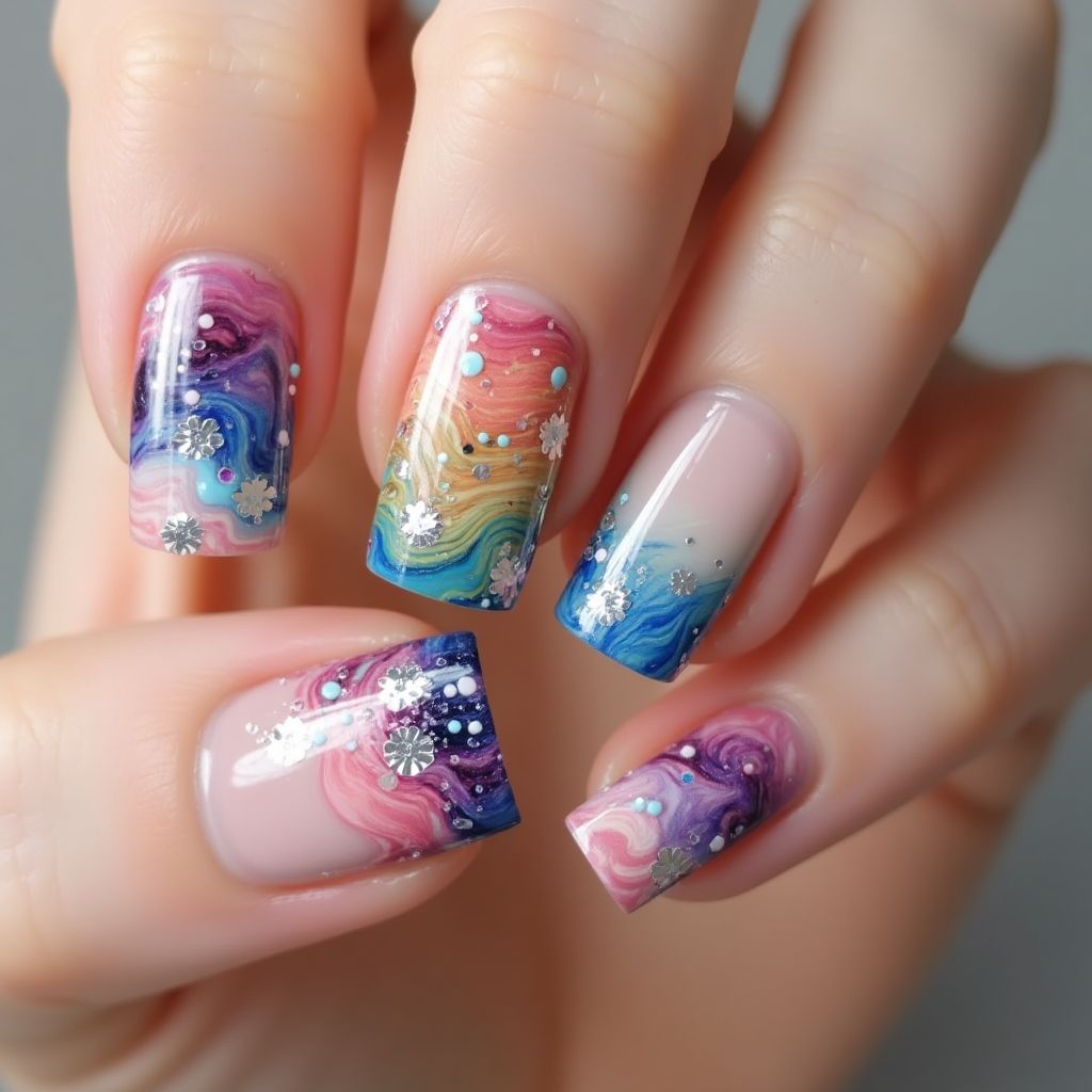 Toothpicks Water Marbling Nail Design
