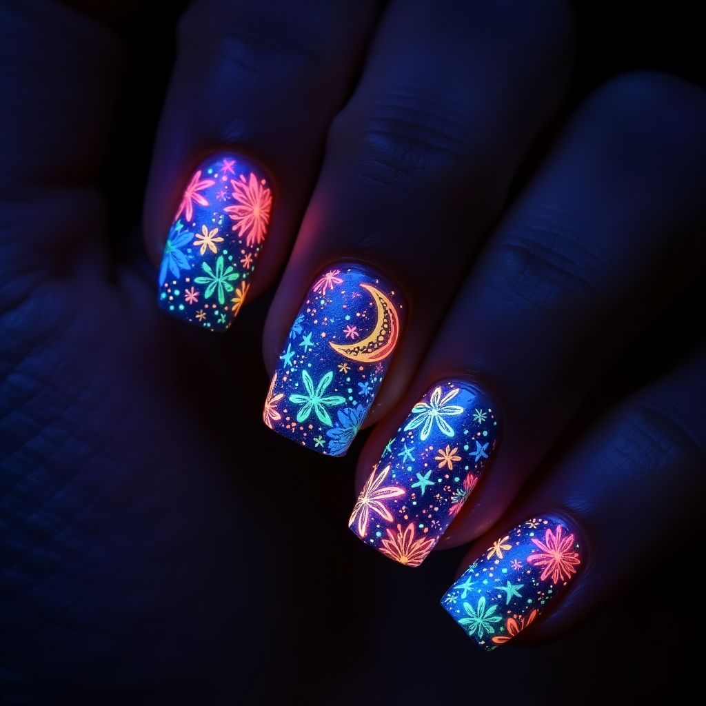 Glow-in-the-dark polish Freehand art Nail Design