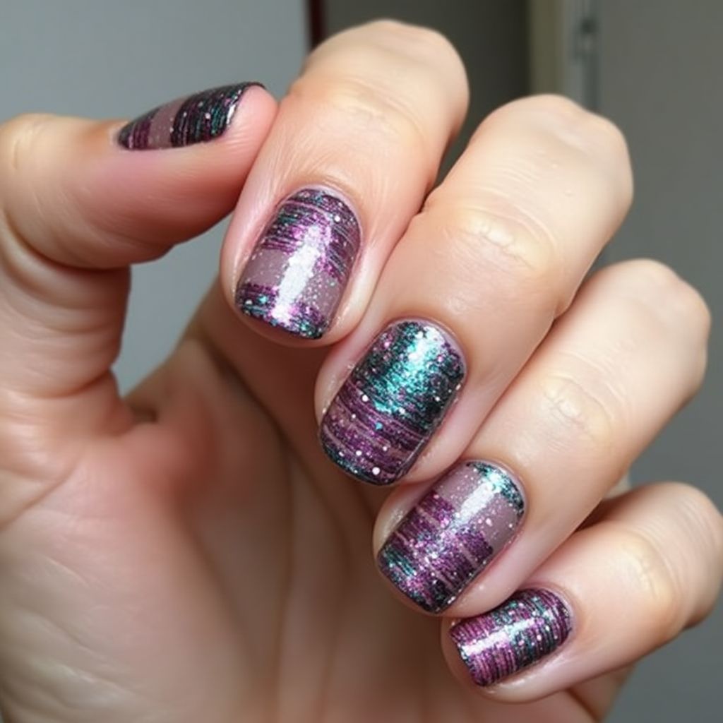 Sequins Stripes And Lines Nail Design