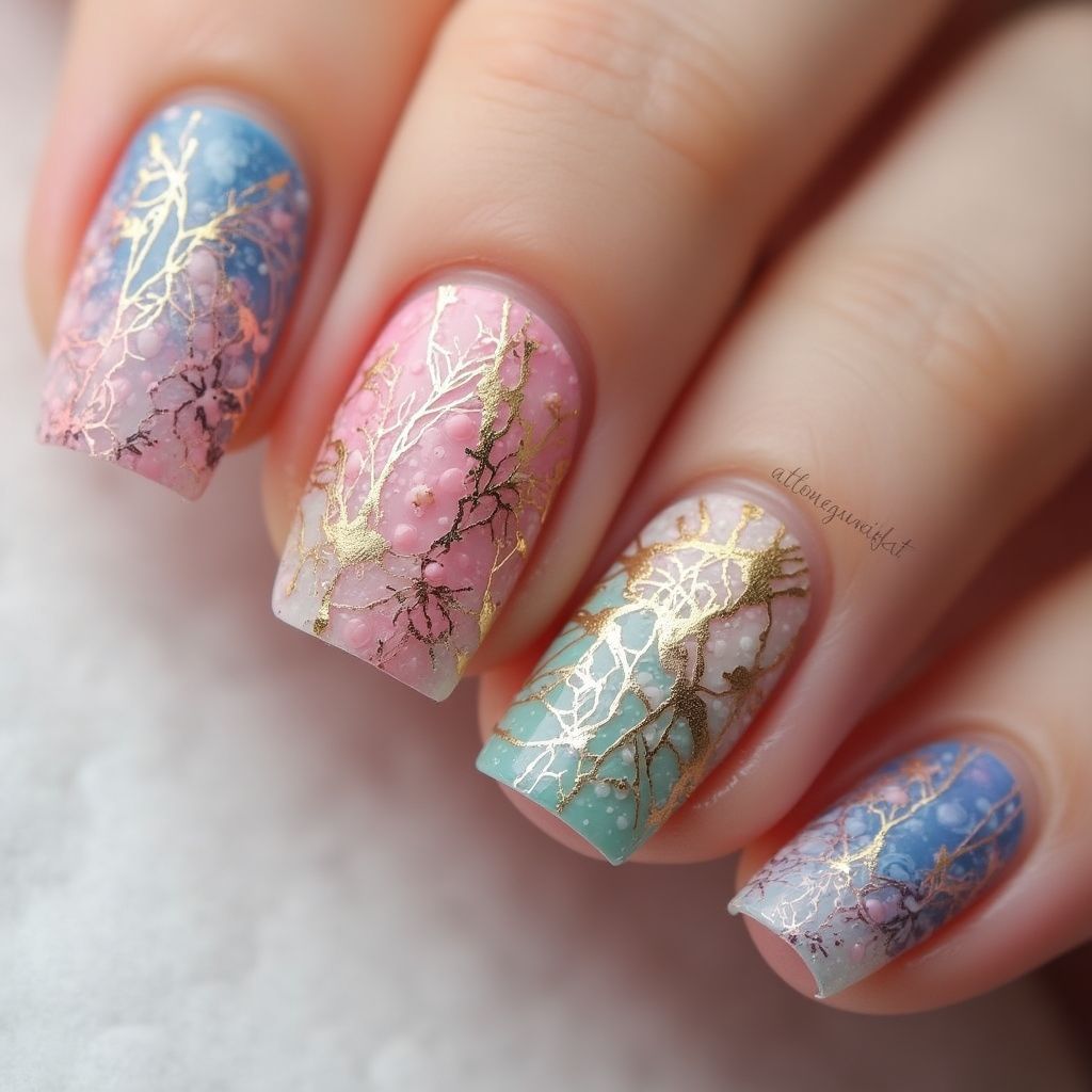 Toothpicks Water Marbling Nail Design