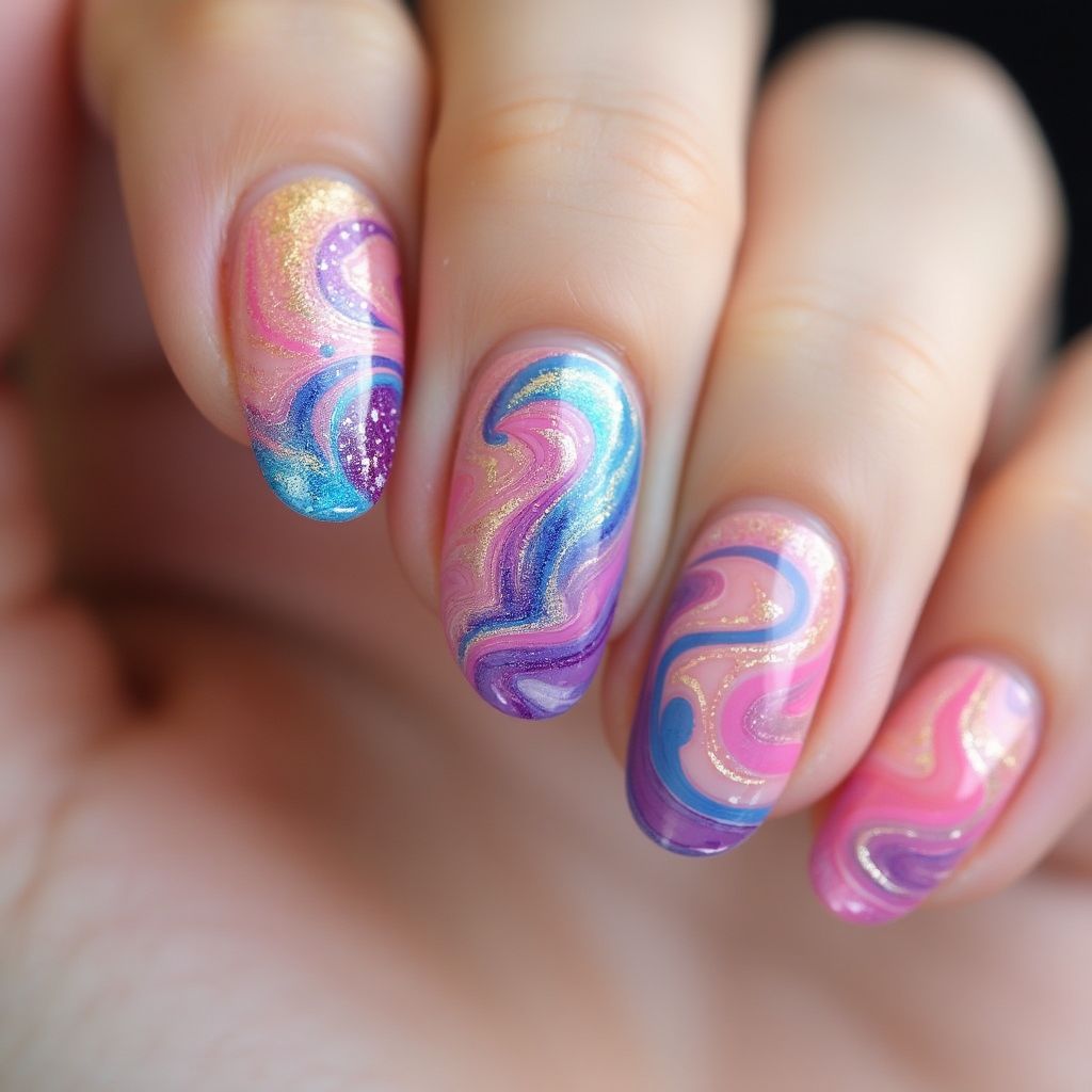 Toothpicks Water Marbling Nail Design