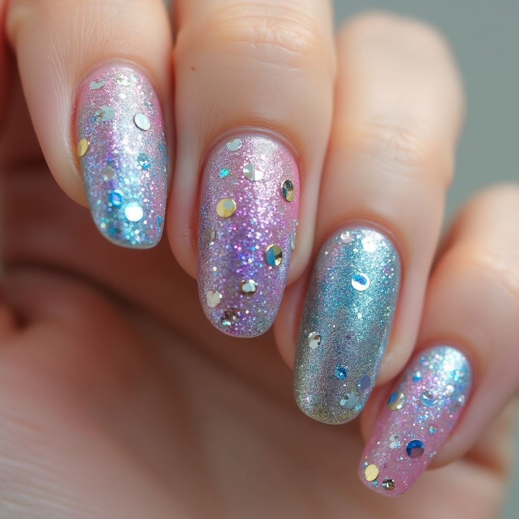 Glitter Powder Freehand Art Nail Design