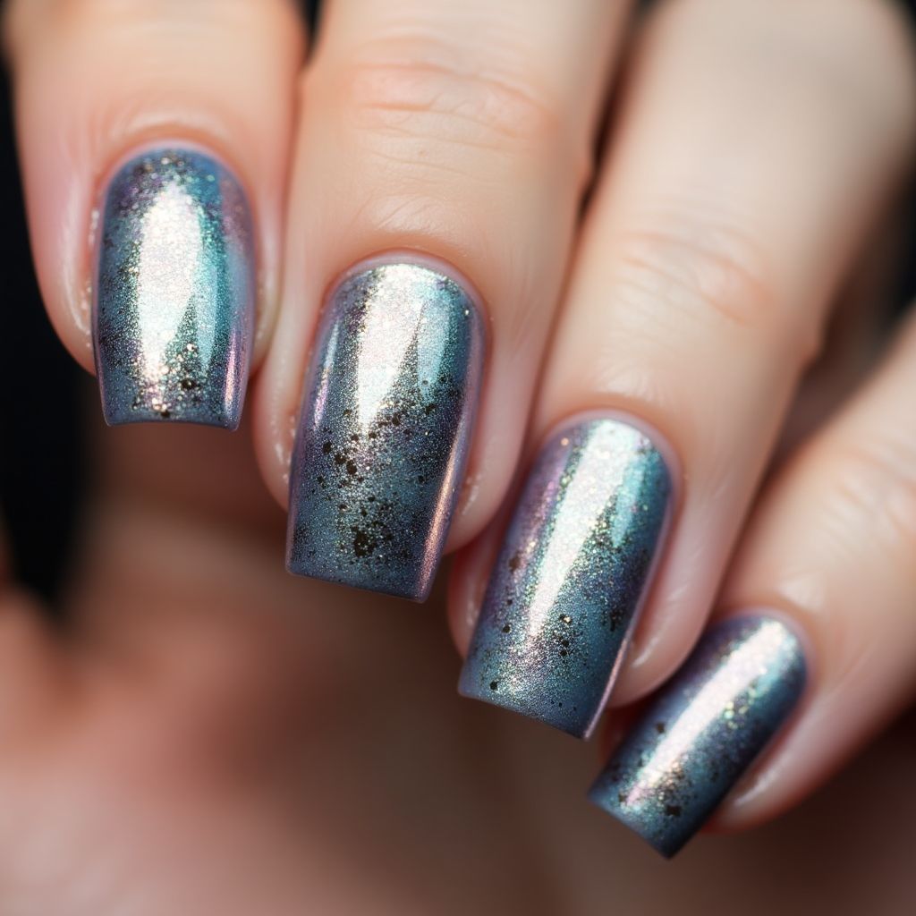 Chrome powder Freehand art Nail Design