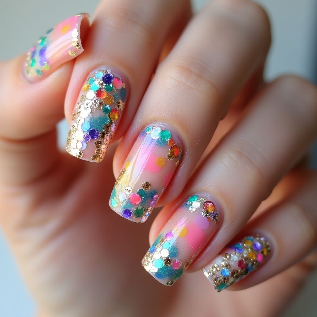 Sequins Freehand Art Nail Design