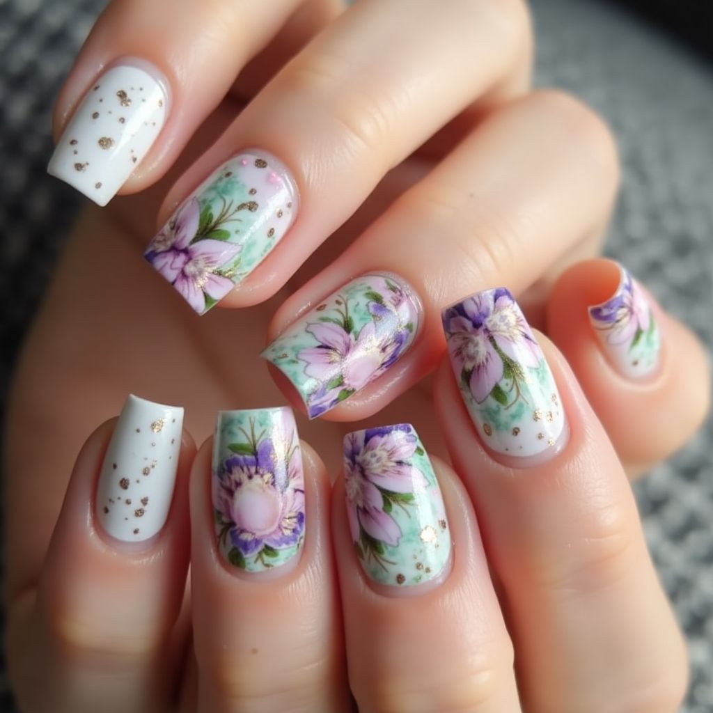 Base Coat Freehand Art Nail Design