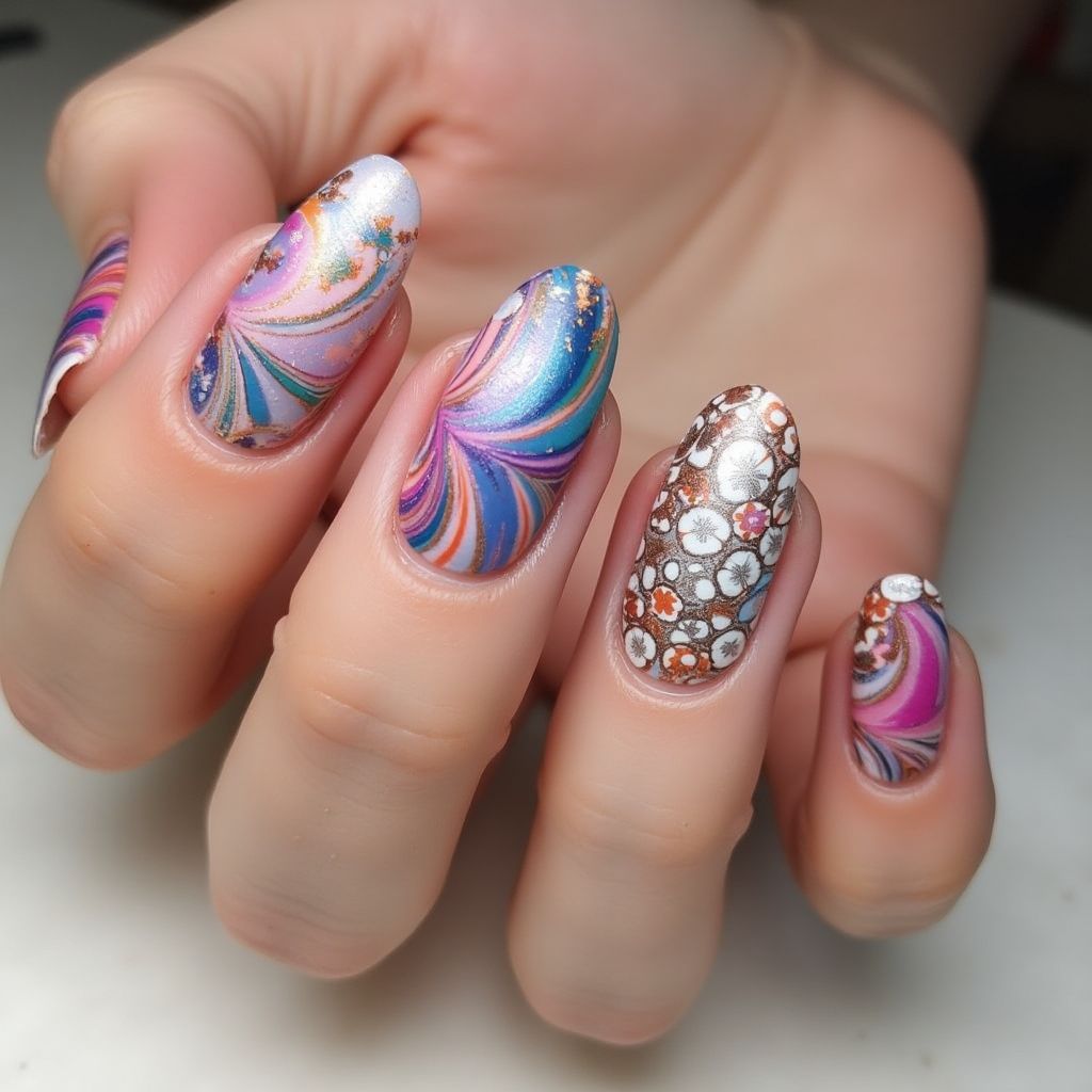 Nail Decals Water Marbling Nail Design