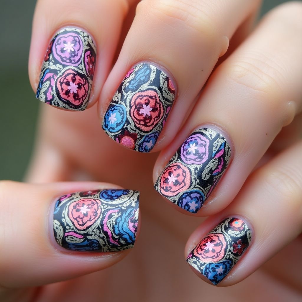 Sequins Freehand Art Nail Design