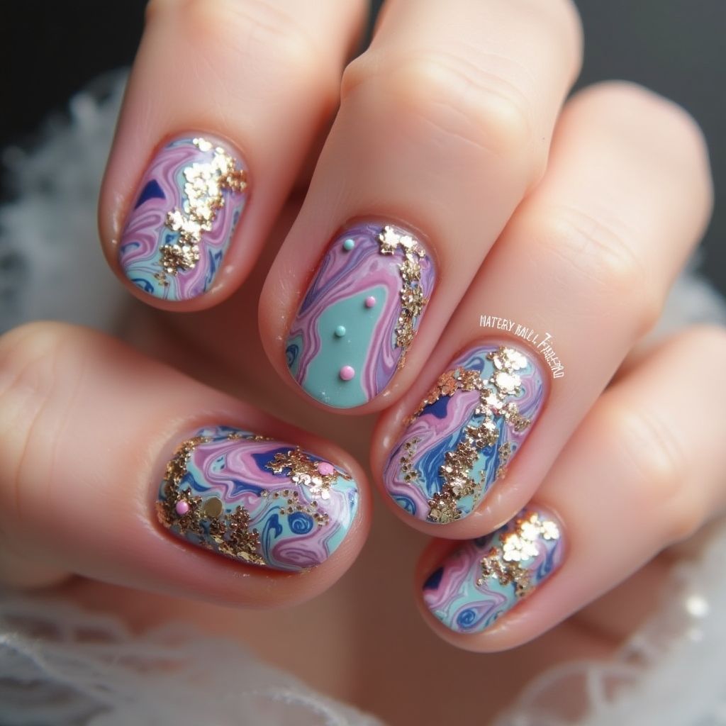 3d Nail Decor Water Marbling Nail Design