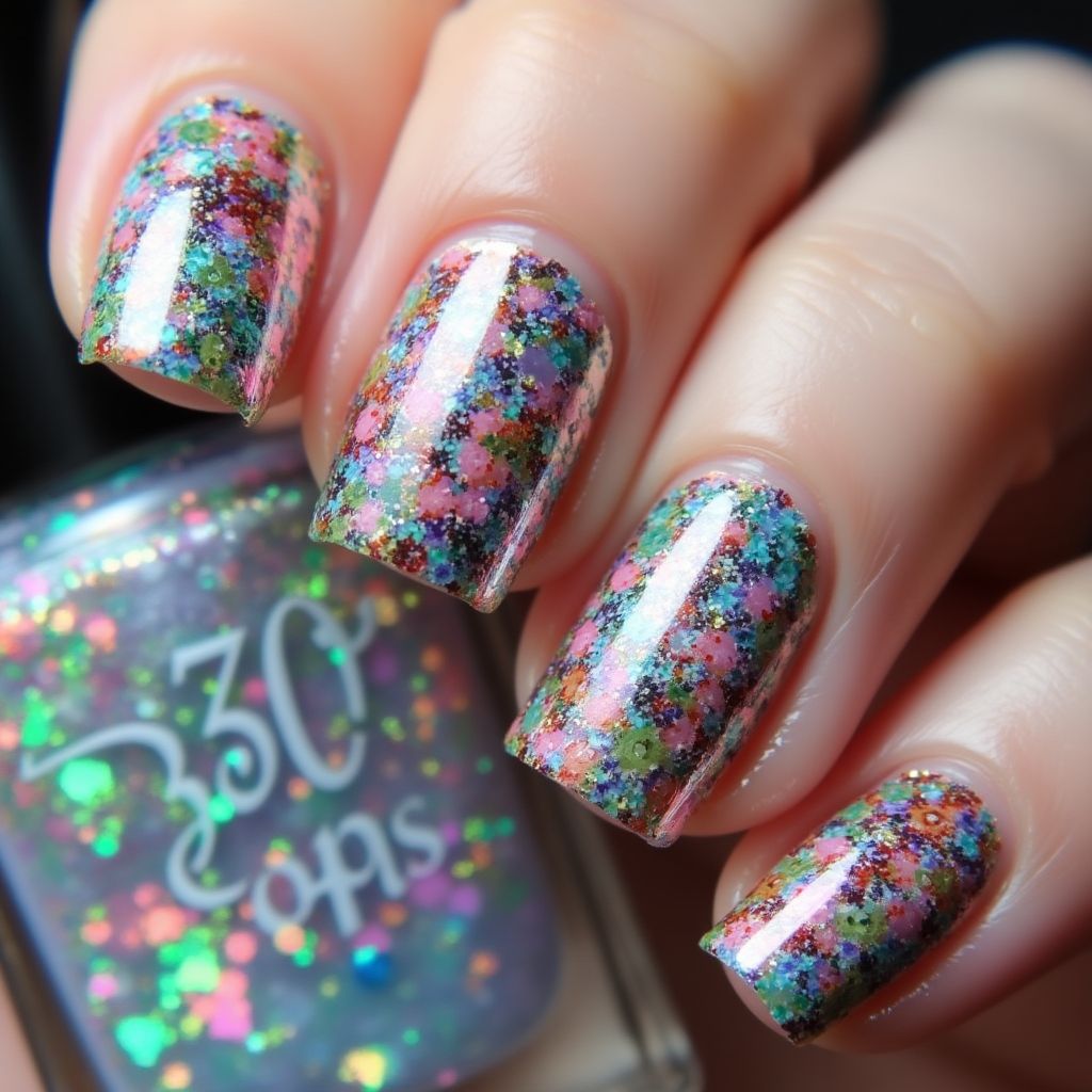 Sequins Freehand Art Nail Design