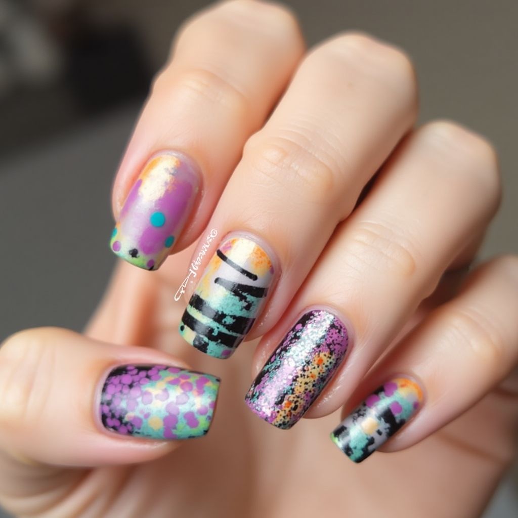 Striping Tape Dotting Nail Design