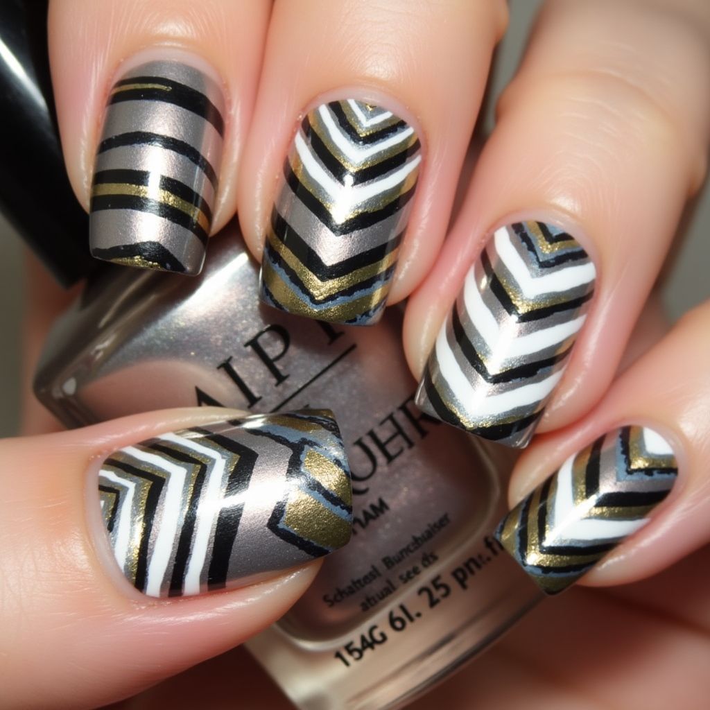 Chrome Powder Stripes And Lines Nail Design