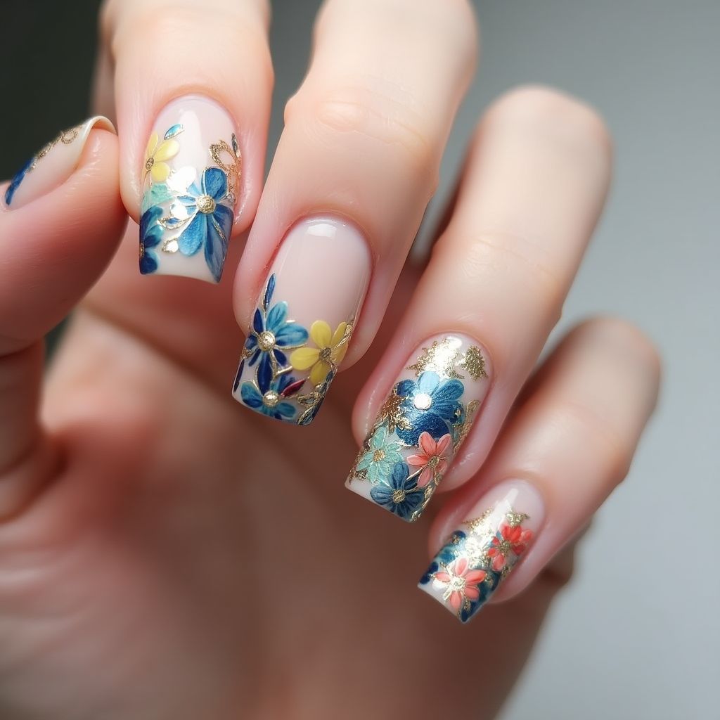 Poly Gel Freehand Art Nail Design