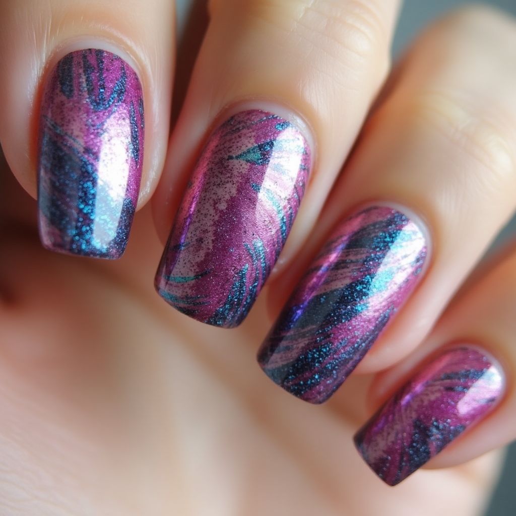 Nail Foil Water Marbling Nail Design