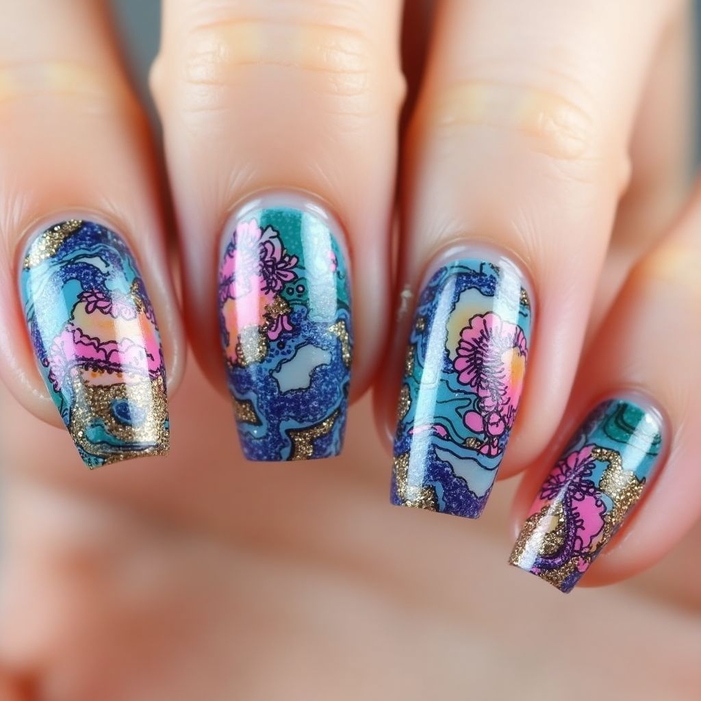 Nail Stickers Water Marbling Nail Design