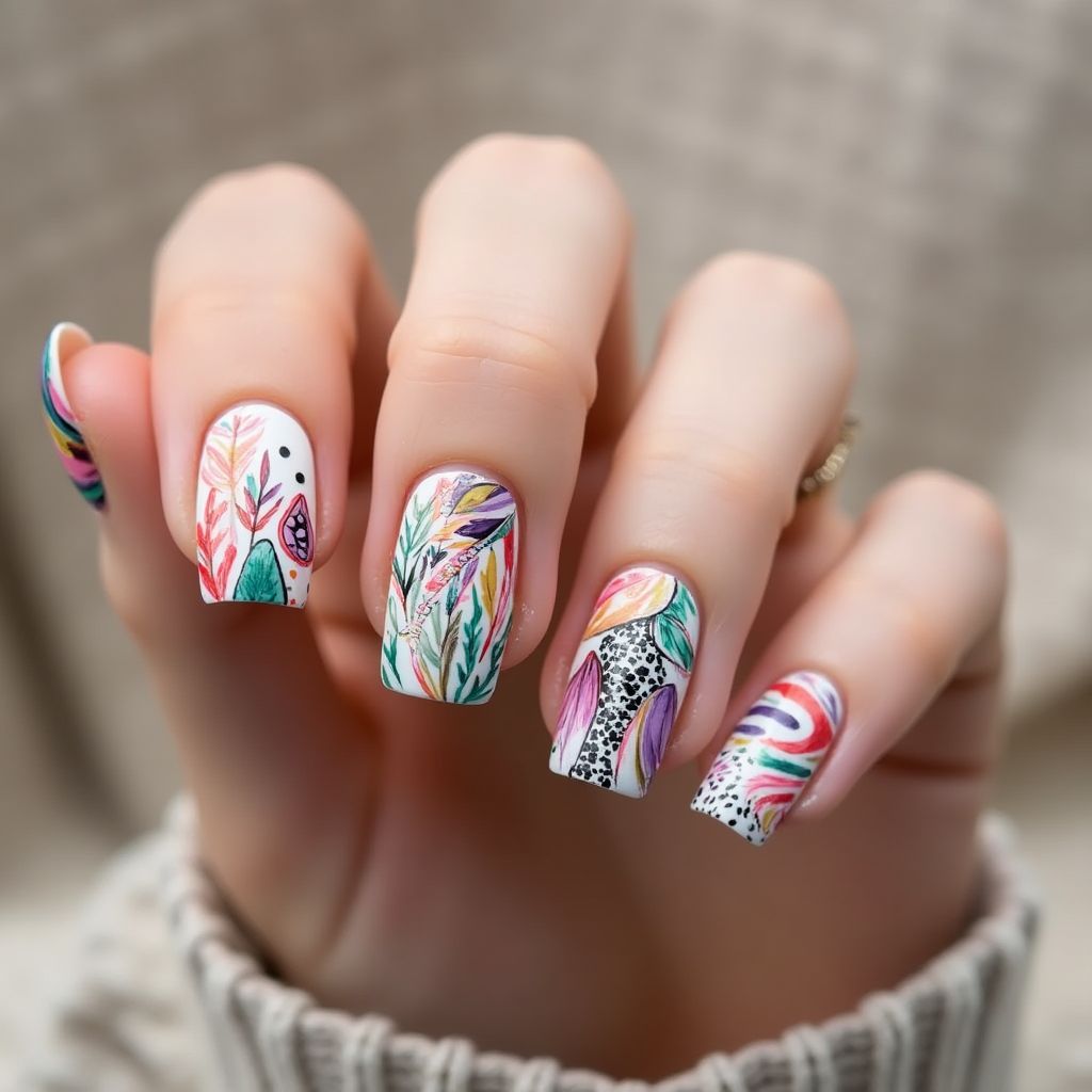 Toothpicks Freehand Art Nail Design