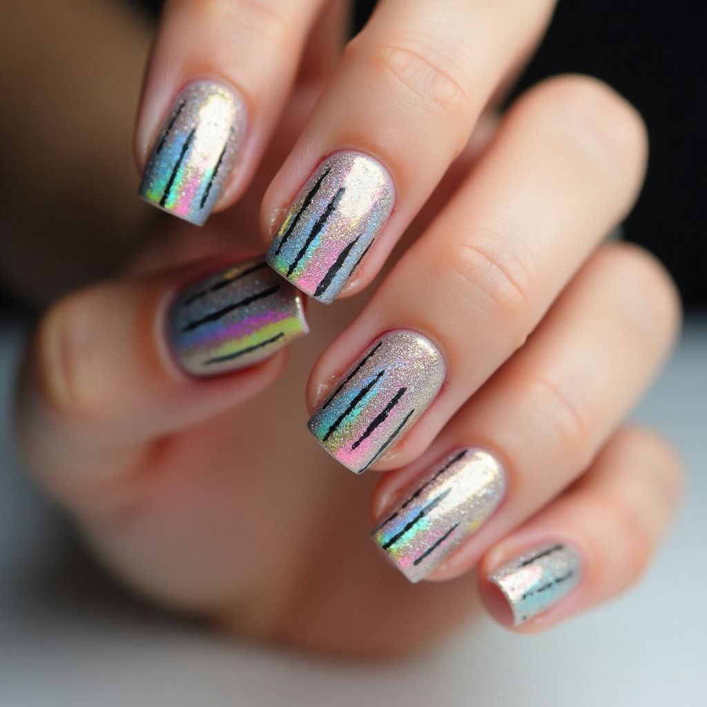 Glitter Powder Stripes And Lines Nail Design