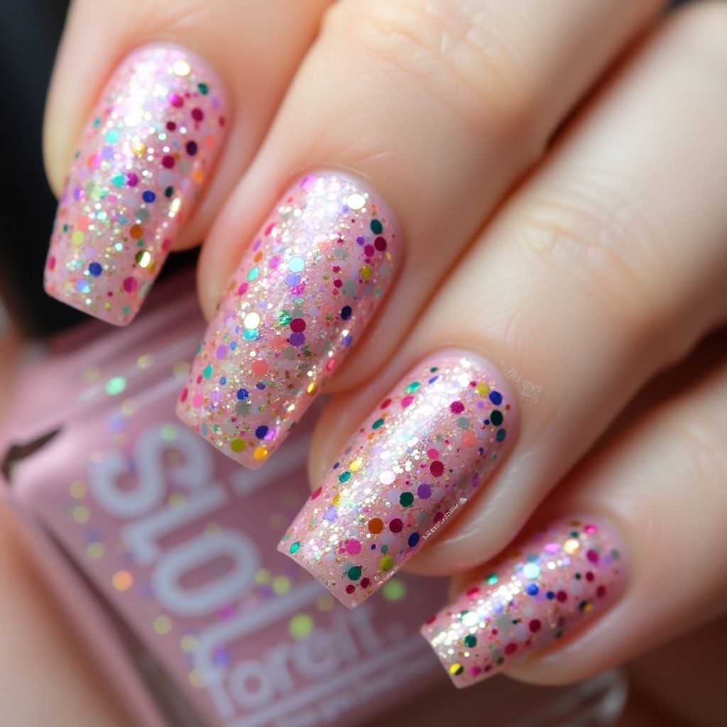 Glitter Flakes Dotting Nail Design
