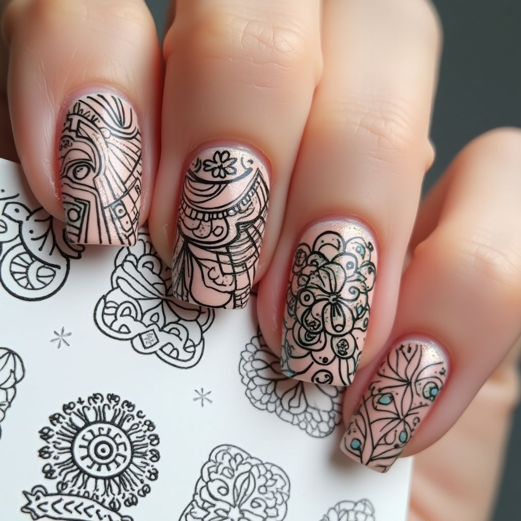 Stamping Plates Freehand Art Nail Design